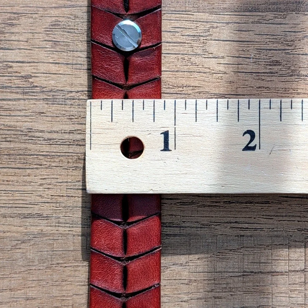 Brighton Red Brown Braided Leather Belt Silver Conchos Engraved Buckle 33